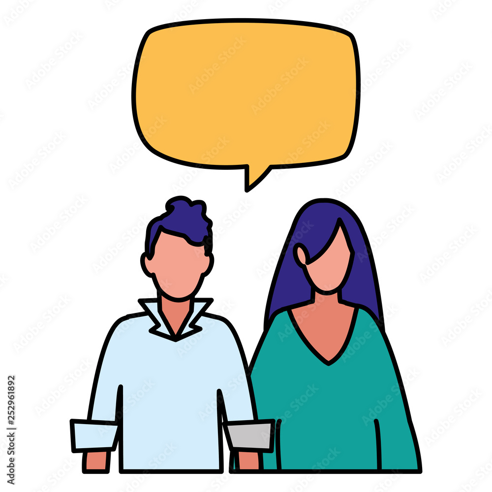 Obraz premium young couple with speech bubble characters
