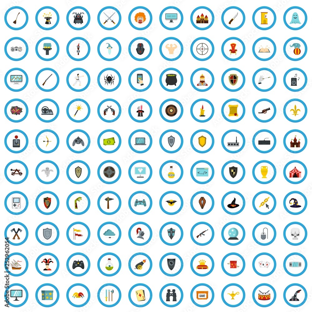 100 computer game icons set in flat style for any design vector illustration