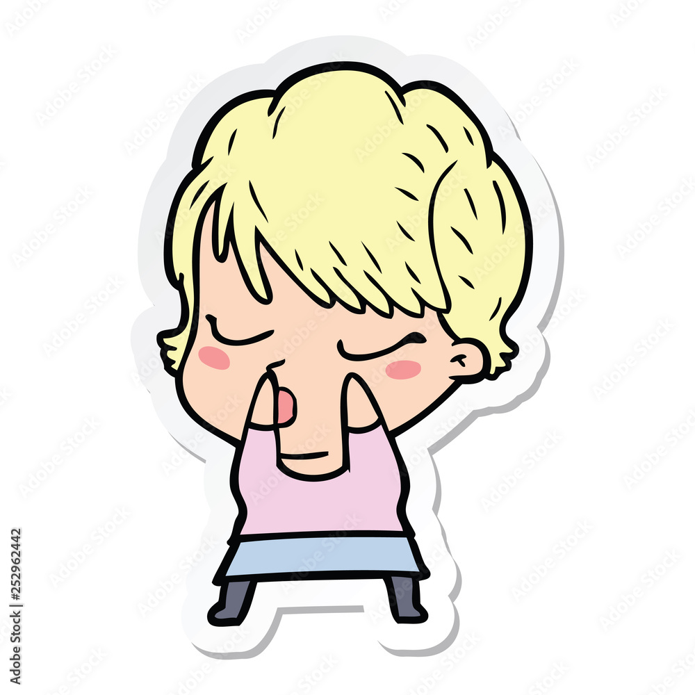 sticker of a cartoon woman with eyes shut sticker of a cartoon woman with eyes shut