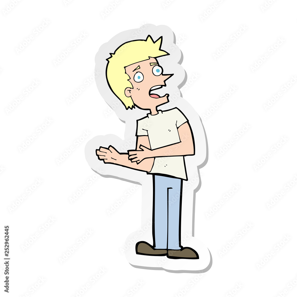 sticker of a cartoon man making excuses