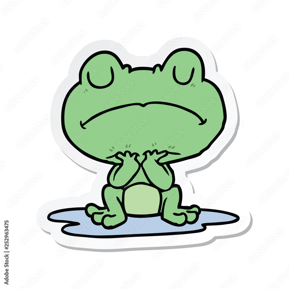 Obraz premium sticker of a cartoon frog in puddle
