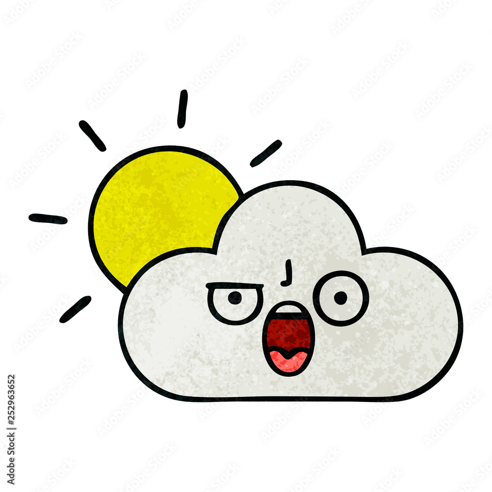 retro grunge texture cartoon sun and cloud retro grunge texture cartoon sun and cloud