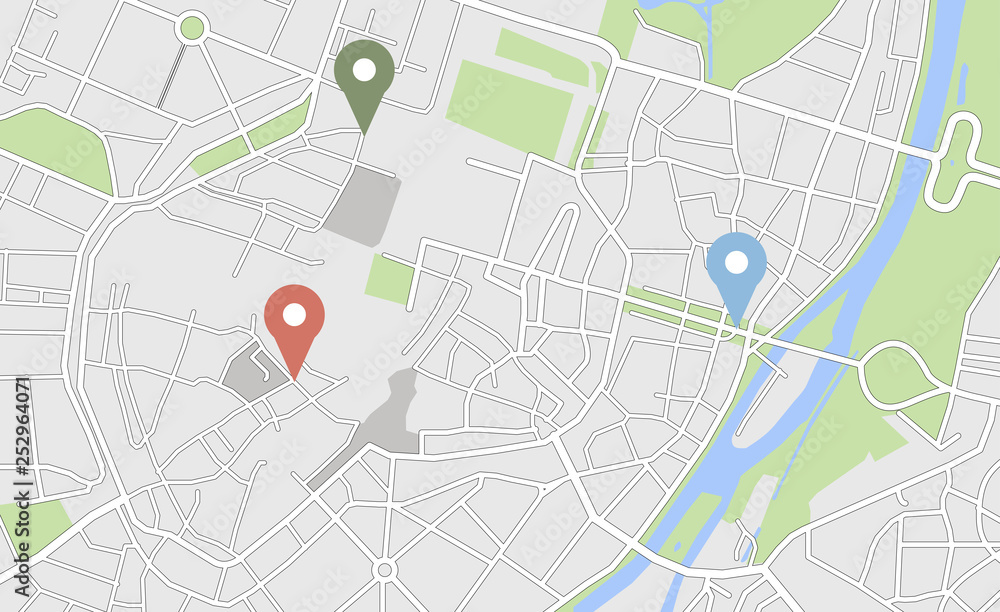 Fototapeta premium Mapa miasta z niektórymi znacznikami lokalizacji