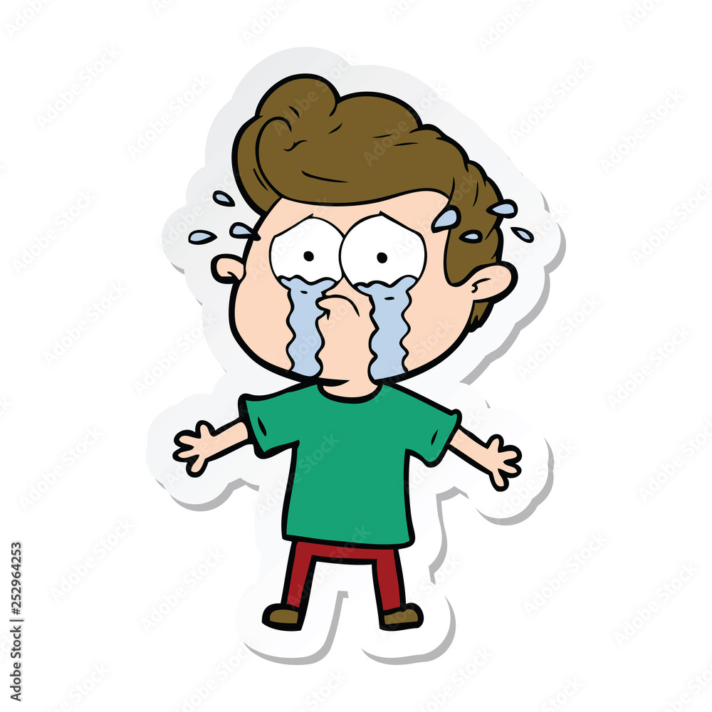 sticker of a cartoon crying man