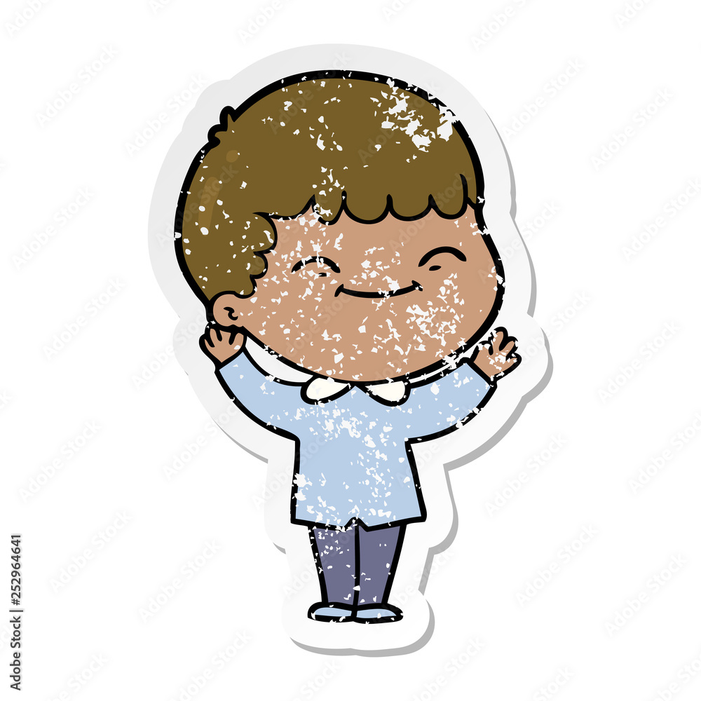 Fototapeta premium distressed sticker of a cartoon happy boy