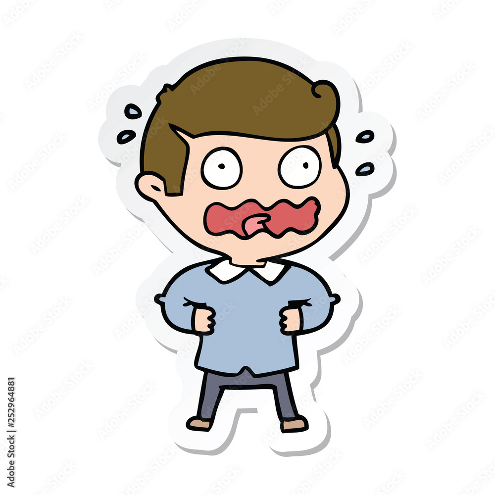 sticker of a cartoon man totally stressed out