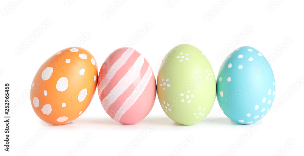 Beautiful painted Easter eggs on white background