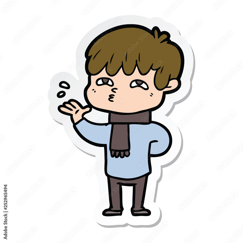 sticker of a cartoon curious man sticker of a cartoon curious man