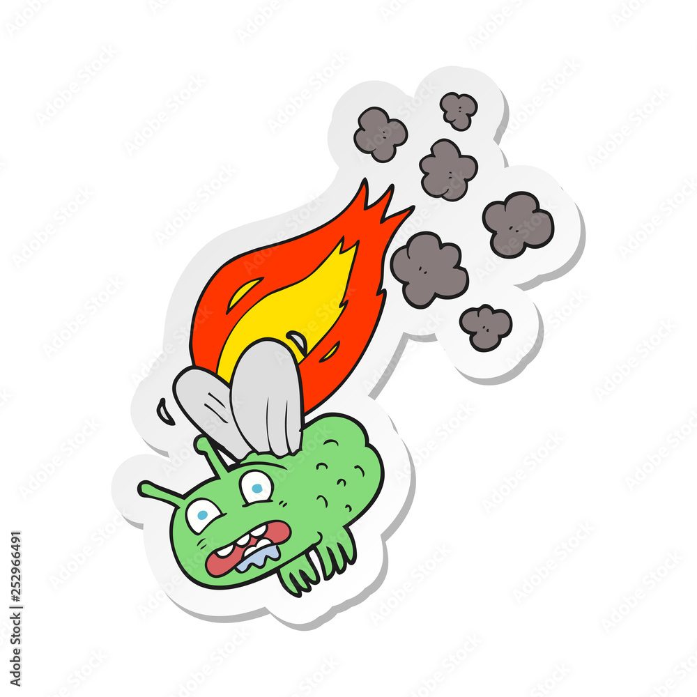 sticker of a cartoon fly crashing and burning sticker of a cartoon fly crashing and burning