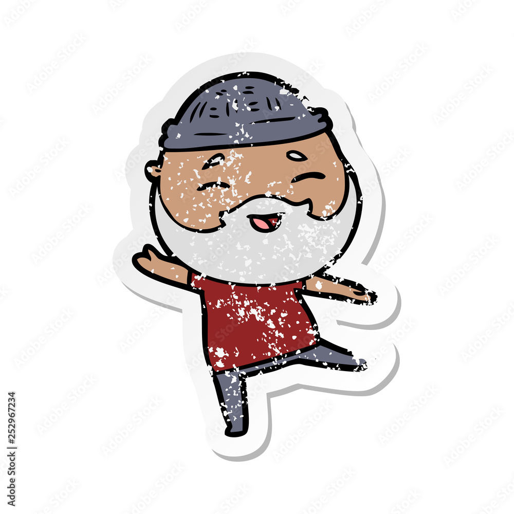 distressed sticker of a cartoon happy bearded man distressed sticker of a cartoon happy bearded man