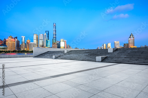 Empty square floor with panoramic city skyline in shanghai china