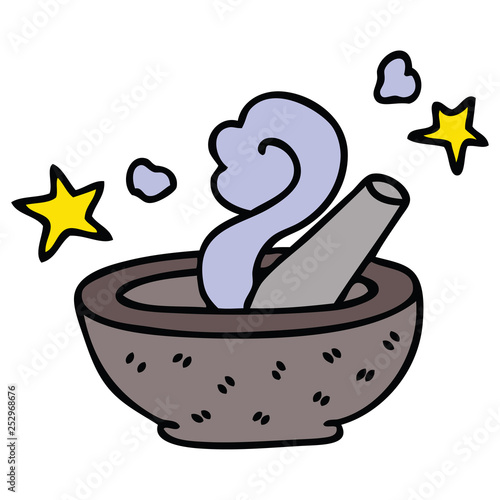 quirky hand drawn cartoon magic pestle and mortar