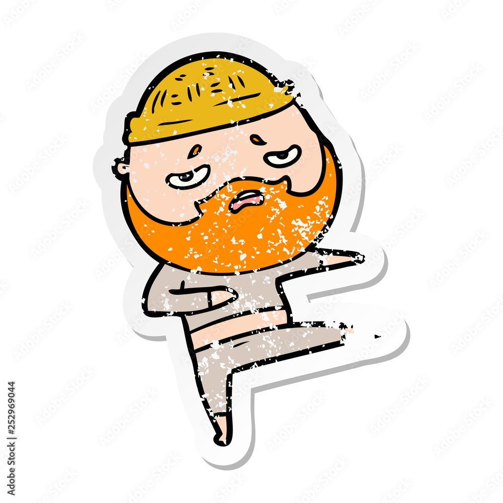 distressed sticker of a cartoon worried man with beard distressed sticker of a cartoon worried man with beard