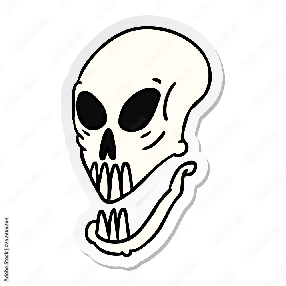 sticker cartoon doodle of a skull head sticker cartoon doodle of a skull head