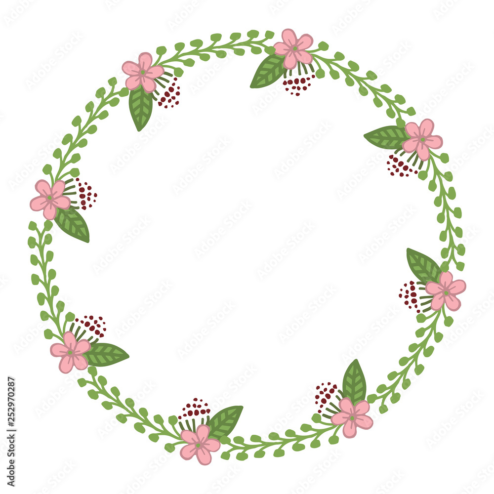Vector illustration style pink flower frame with white background hand drawn