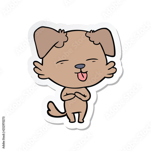 sticker of a cartoon dog sticking out tongue