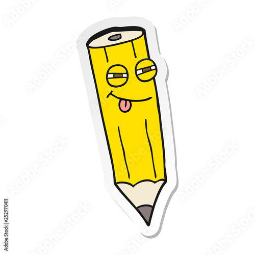 sticker of a sly cartoon pencil