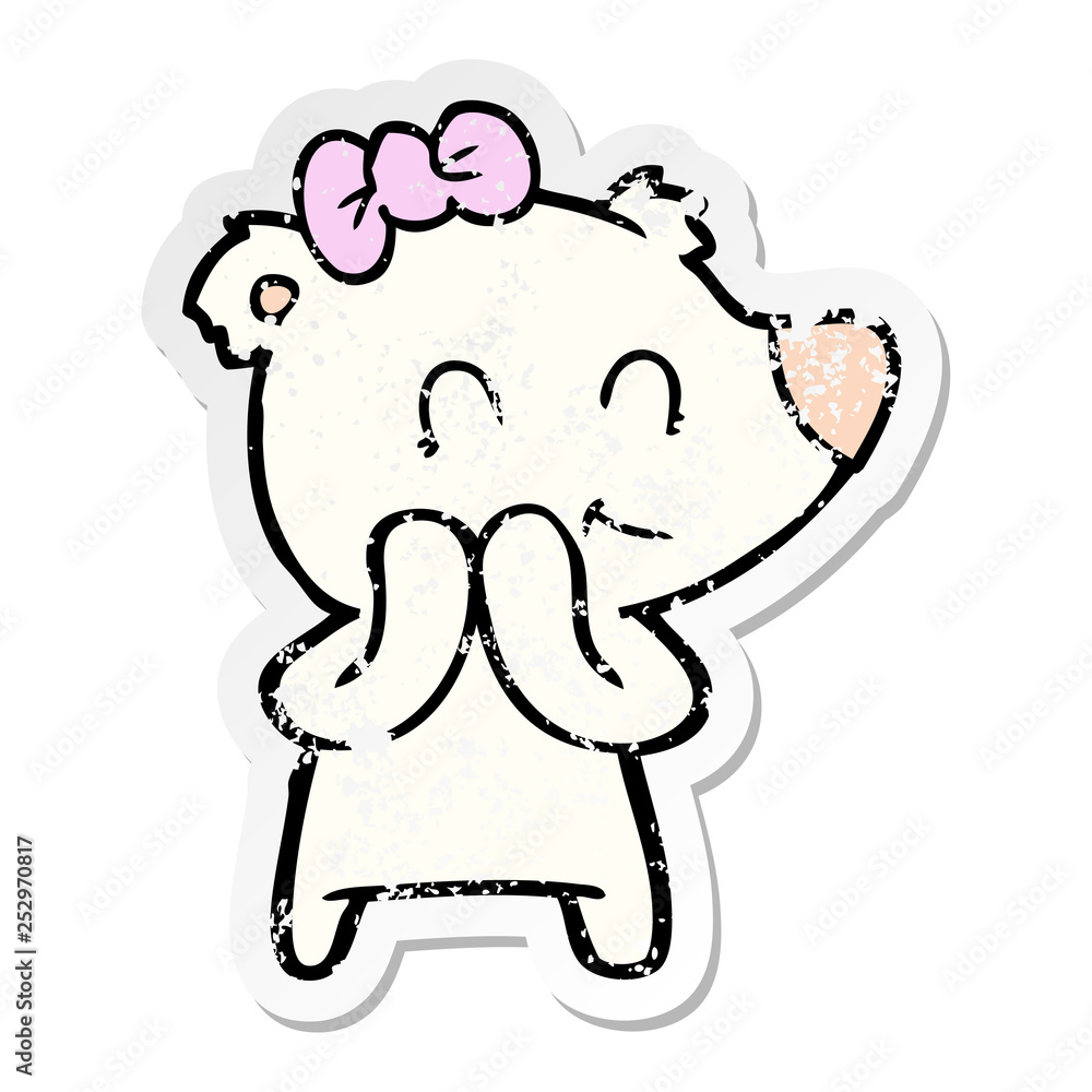 Fototapeta premium distressed sticker of a shy female polar bear cartoon