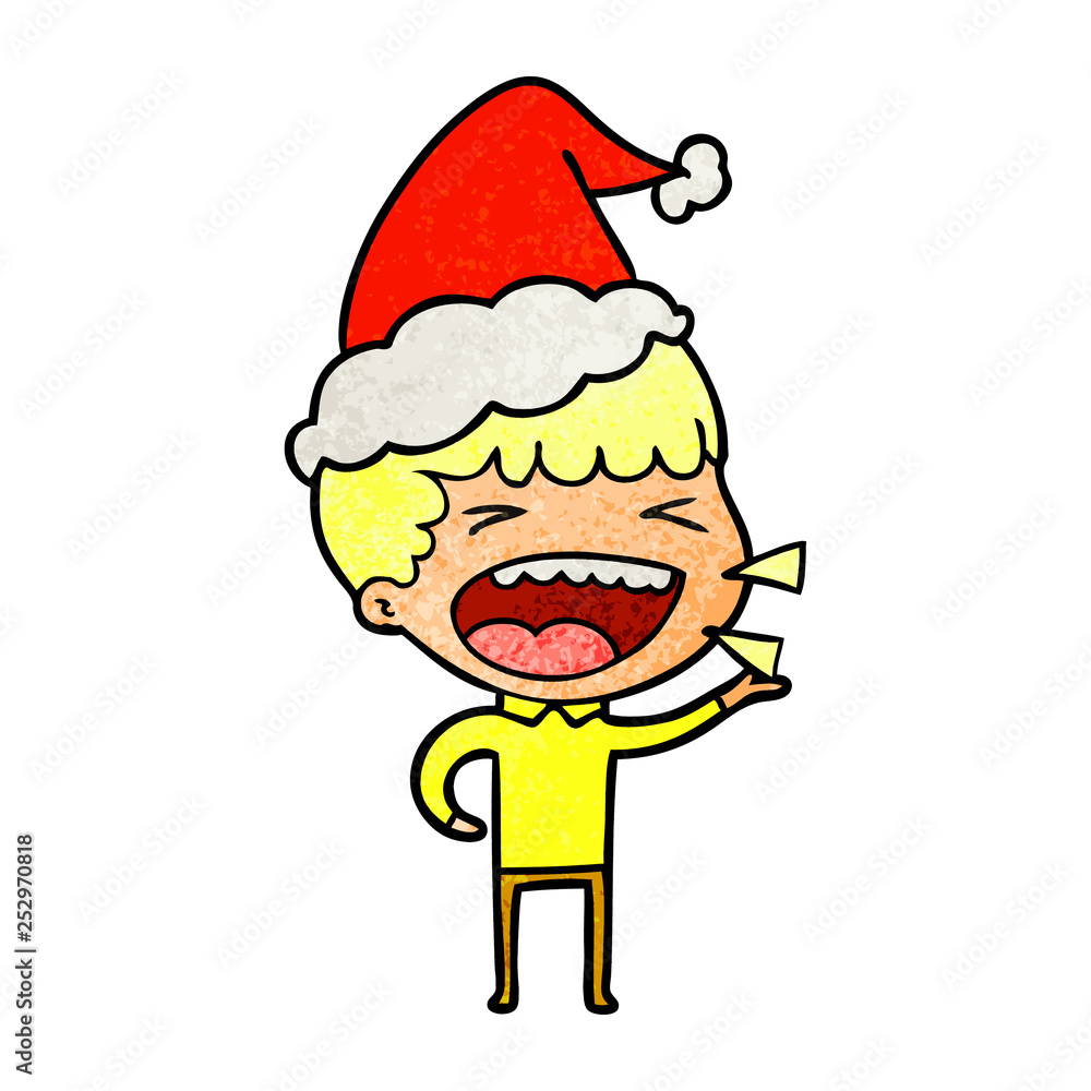 textured cartoon of a laughing man wearing santa hat textured cartoon of a laughing man wearing santa hat