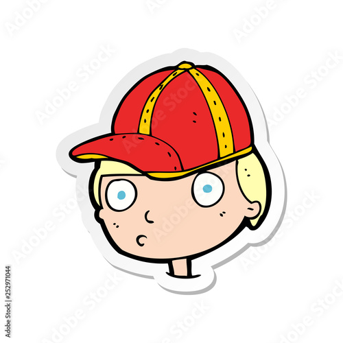 sticker of a cartoon curious boy wearing cap