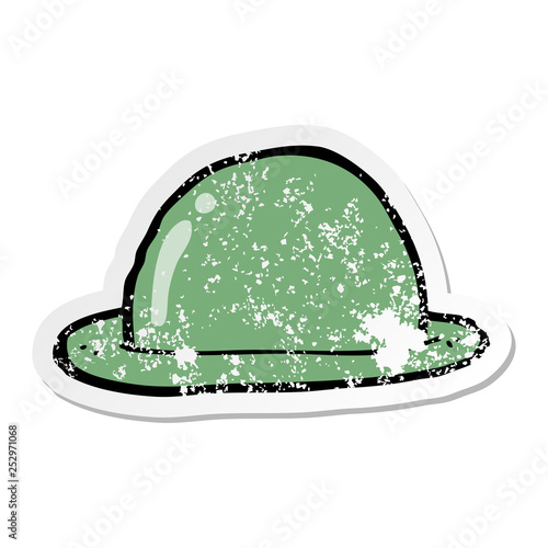 distressed sticker of a cartoon bowler hat