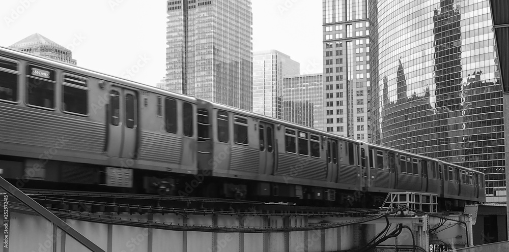 big city commuter train going to work