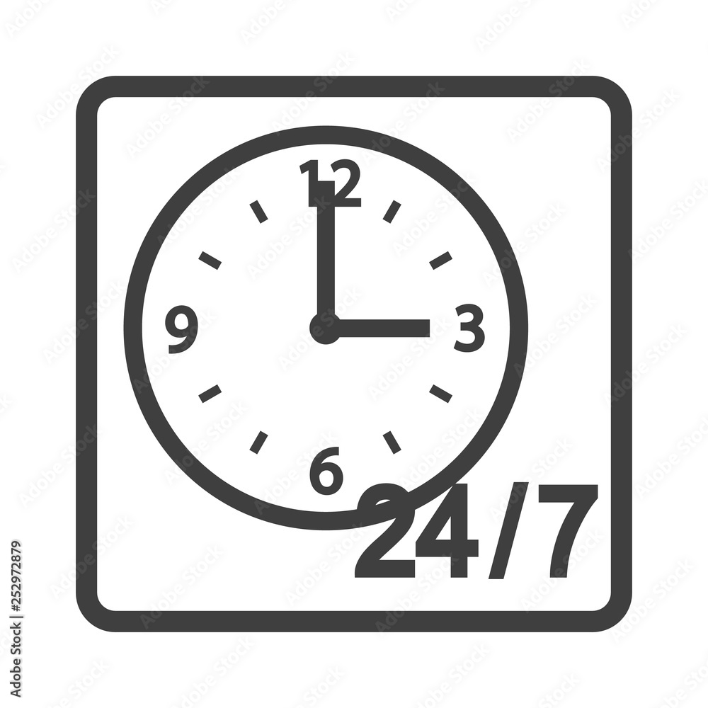 Round-the-clock service icon in square frame Round-the-clock service icon in square frame