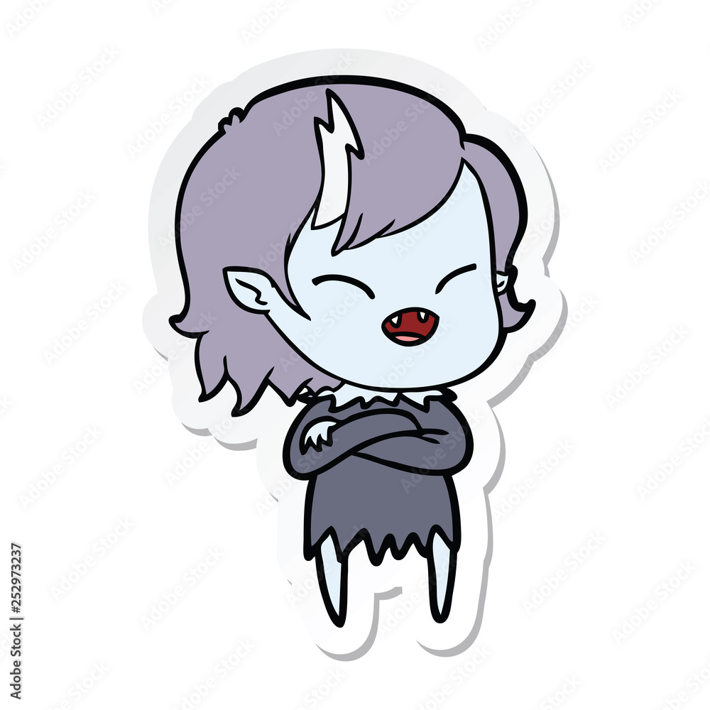 sticker of a cartoon laughing vampire girl sticker of a cartoon laughing vampire girl