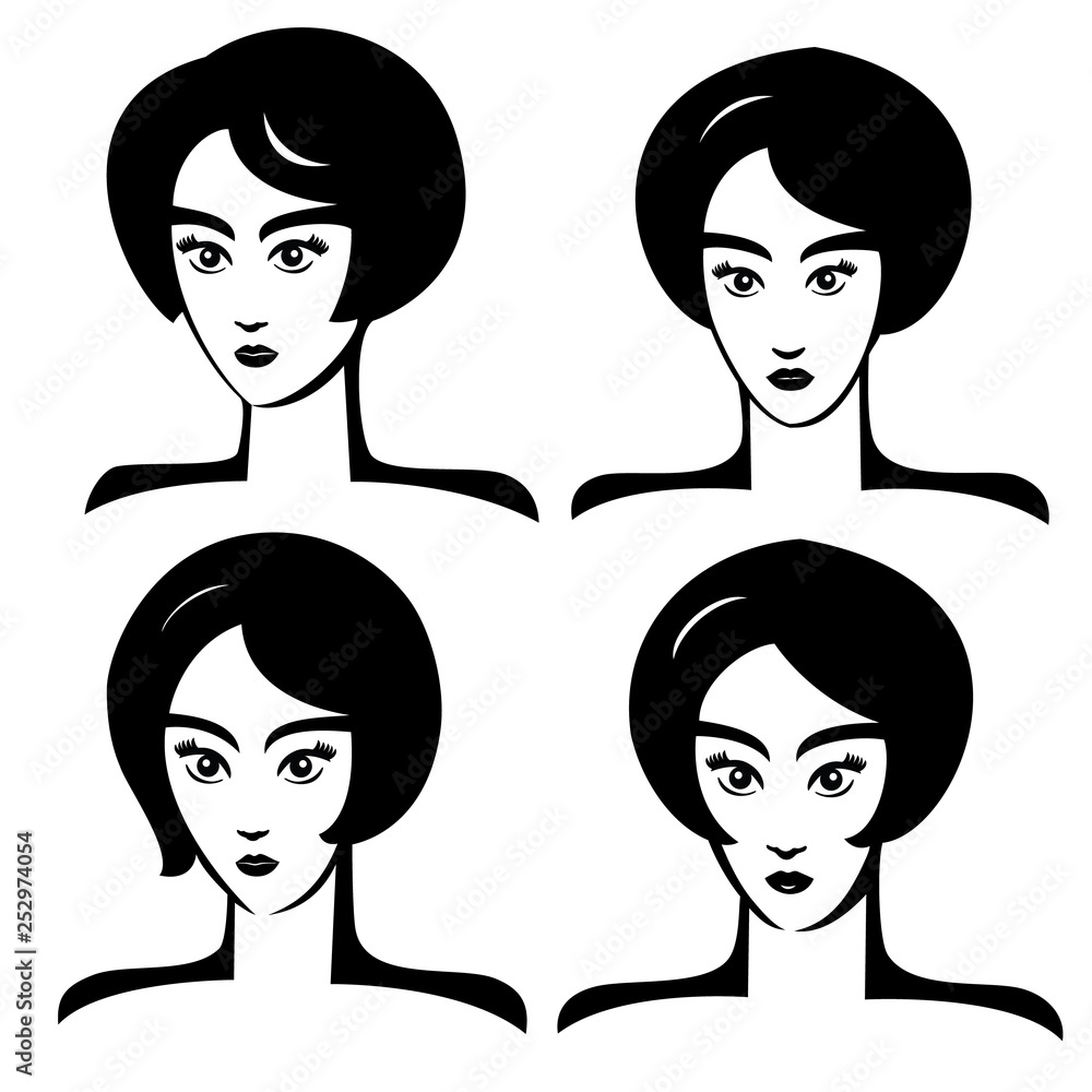 Vector illustration of face young girls in different images . Black and white portrait in a modern style design. Graphic icon of a women head Vector illustration of face young girls in different images . Black and white portrait in a modern style design. Graphic icon of a women head