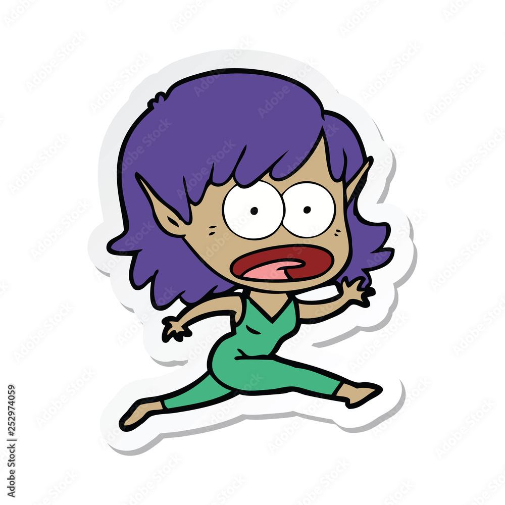 sticker of a cartoon shocked elf girl