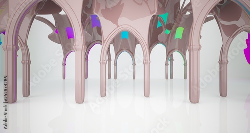 Abstract white and colored gradient gothic interior. 3D illustration and rendering.