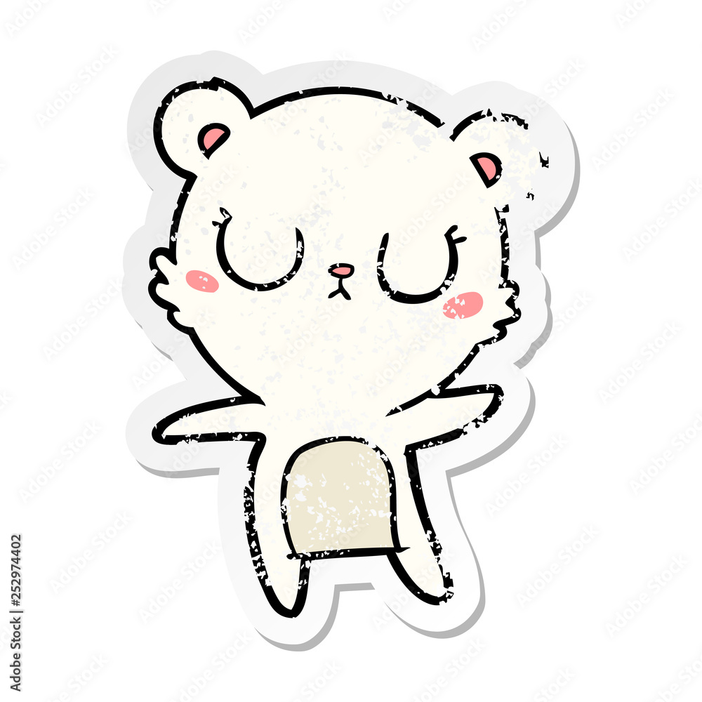 distressed sticker of a peaceful cartoon polar bear distressed sticker of a peaceful cartoon polar bear