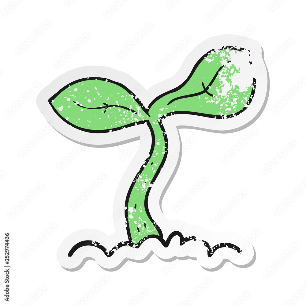 Obraz premium retro distressed sticker of a cartoon seedling growing