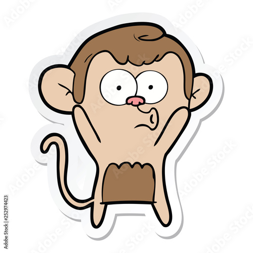 sticker of a cartoon surprised monkey