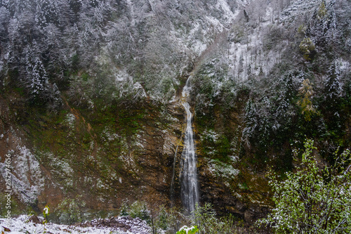 Gelin Tulu waterfall falling from the Kackar mountain in the village Ayder in the city of Rize photo