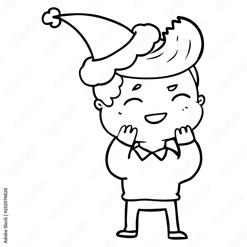 line drawing of a man laughing wearing santa hat line drawing of a man laughing wearing santa hat