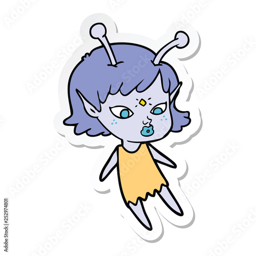 sticker of a pretty cartoon alien girl