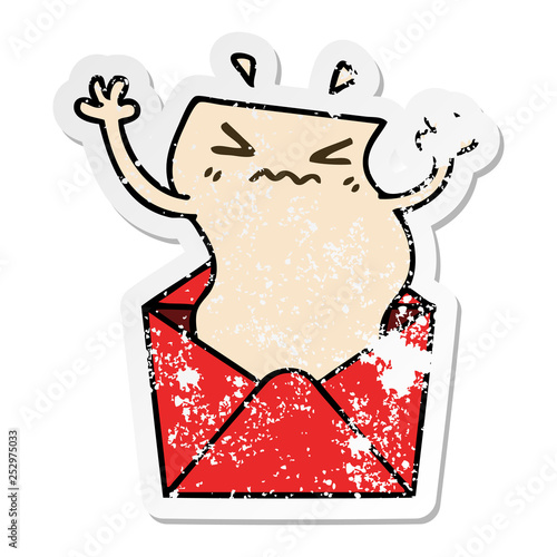 distressed sticker of a quirky hand drawn cartoon letter and envelope
