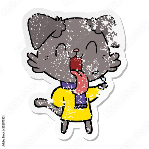 distressed sticker of a cartoon panting dog