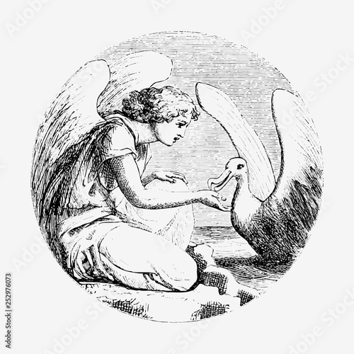 Vintage Leda and the swan illustration