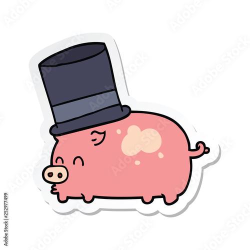 sticker of a cartoon pig wearing top hat