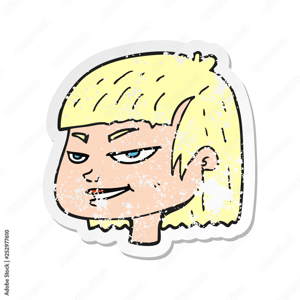 retro distressed sticker of a cartoon mean looking girl retro distressed sticker of a cartoon mean looking girl
