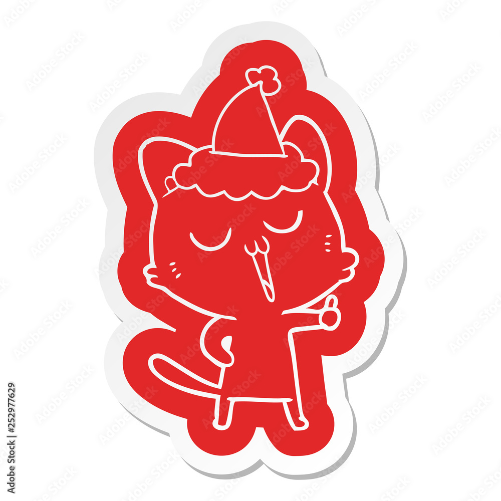 cartoon sticker of a cat singing wearing santa hat cartoon sticker of a cat singing wearing santa hat