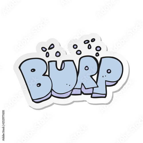 sticker of a cartoon burp text