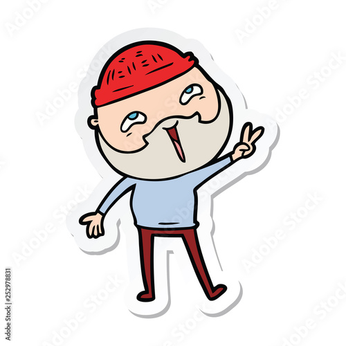 sticker of a cartoon happy bearded man