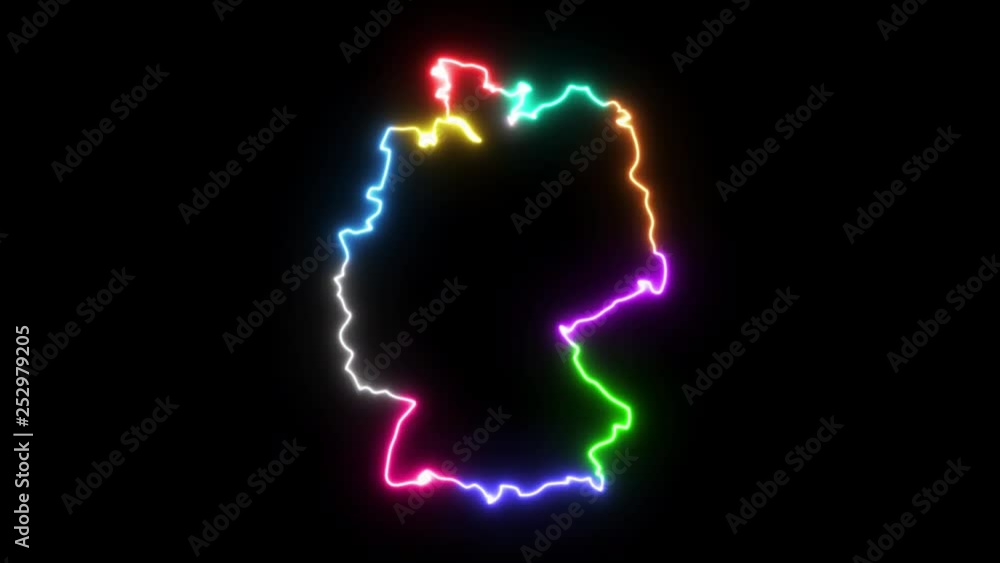 Ten-colors neon glowing Germany map silhouette Ten-colors neon glowing Germany map silhouette