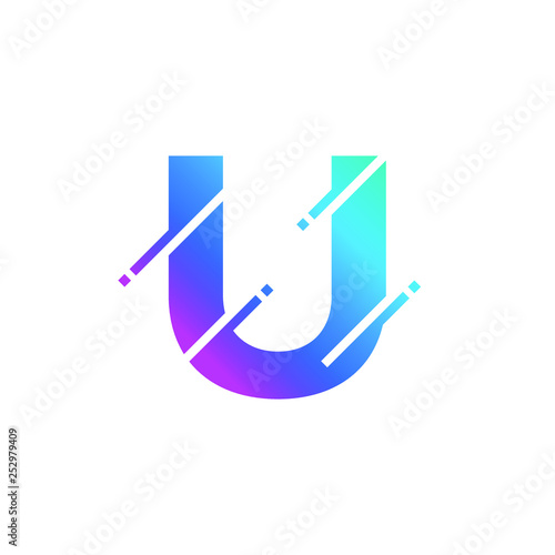 Letter U Glitch Style Uppercase Modern Font Alphabet Logo Vector Icon 