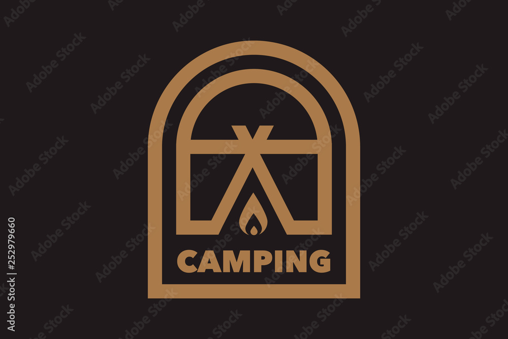 Fototapeta premium Camping and outdoor adventure retro logo. The emblem for cub scouts. The sign for the Hiking on nature. 