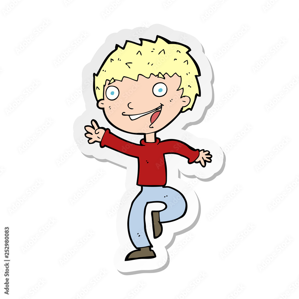 sticker of a cartoon excited boy sticker of a cartoon excited boy