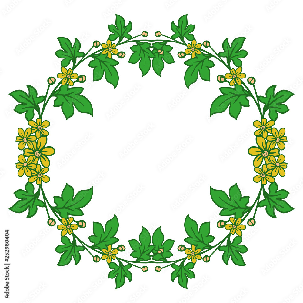 Fototapeta premium Vector illustration decorative frame yellow flower green leafy blooms hand drawn